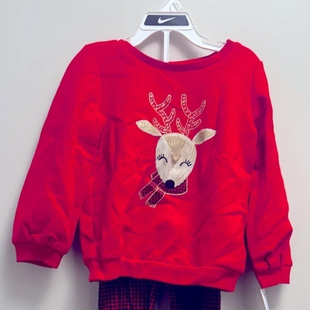 Carter Girls 2-Piece Reindeer Fleece Long Sleeve Top & Legging Set, 4T,4A NWT